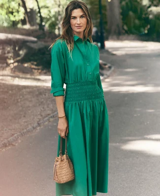 Ann Taylor Petite Flare Midi Shirtdress Size 10 Shady Glade Women's