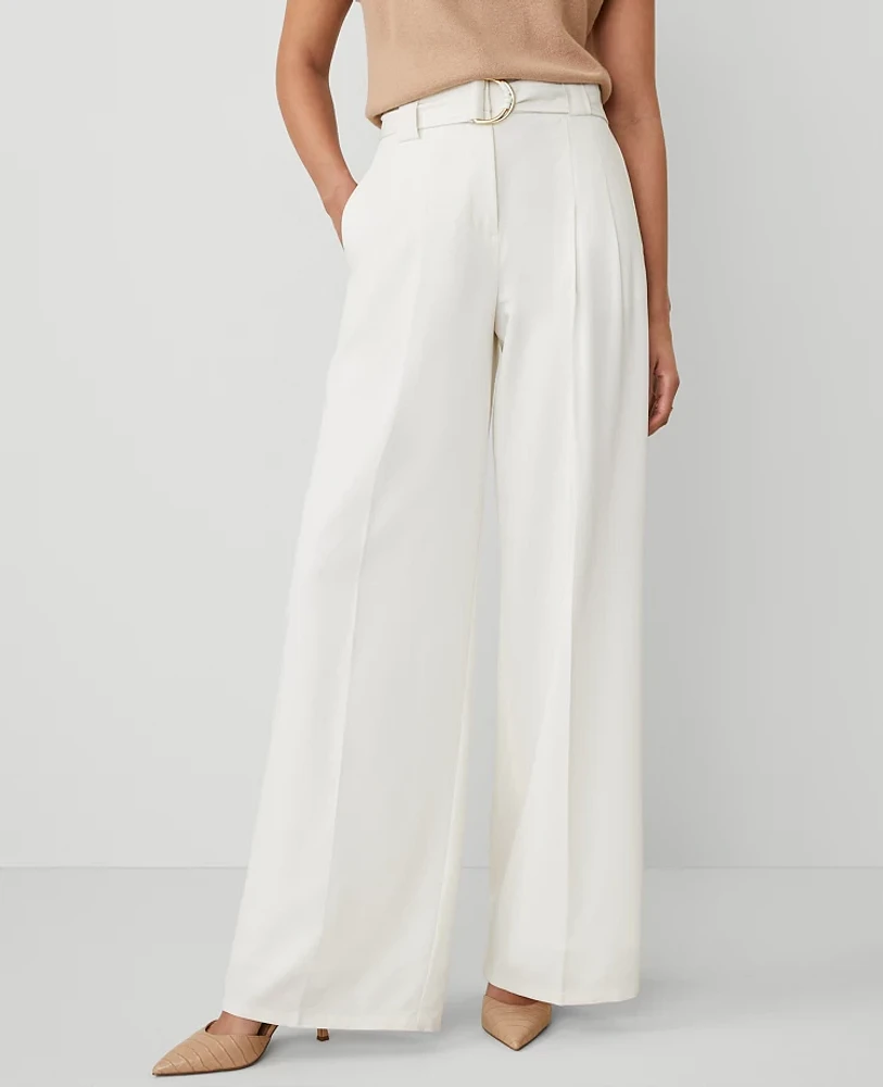 Ann Taylor The Belted Wide-Leg Pant Size 12 Winter White Women's