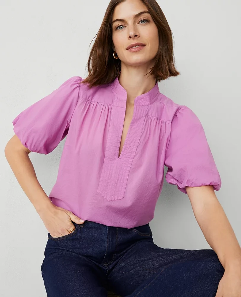 Ann Taylor Petite Puff Sleeve Popover Top Women's