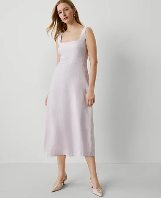 Ann Taylor Square Neck Linen Blend Dress Orchid Hush Women's
