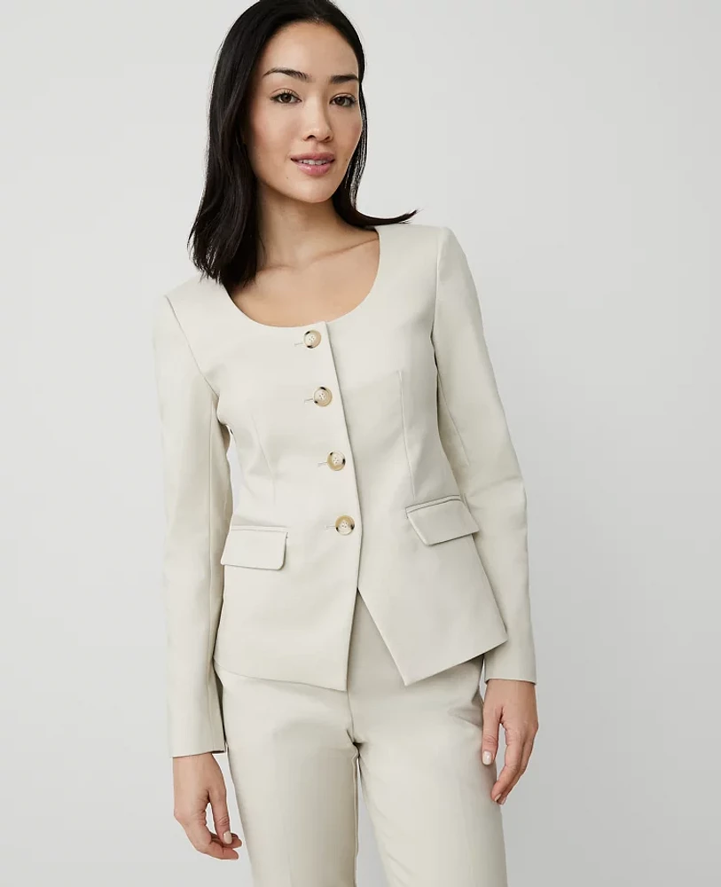 Ann Taylor The Petite U-Neck Jacket in Stretch Cotton Size 4 Tahini Women's