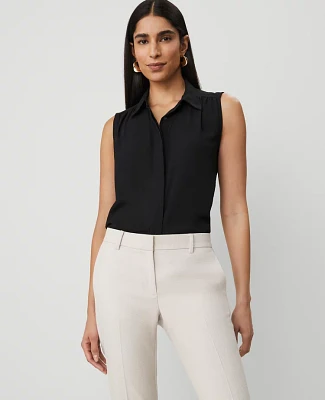 Ann Taylor Shirred Yoke Sleeveless Shirt Black Women's
