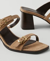 Ann Taylor Suede Double Strap Block Heel Sandals Size 11 Light Sand Women's