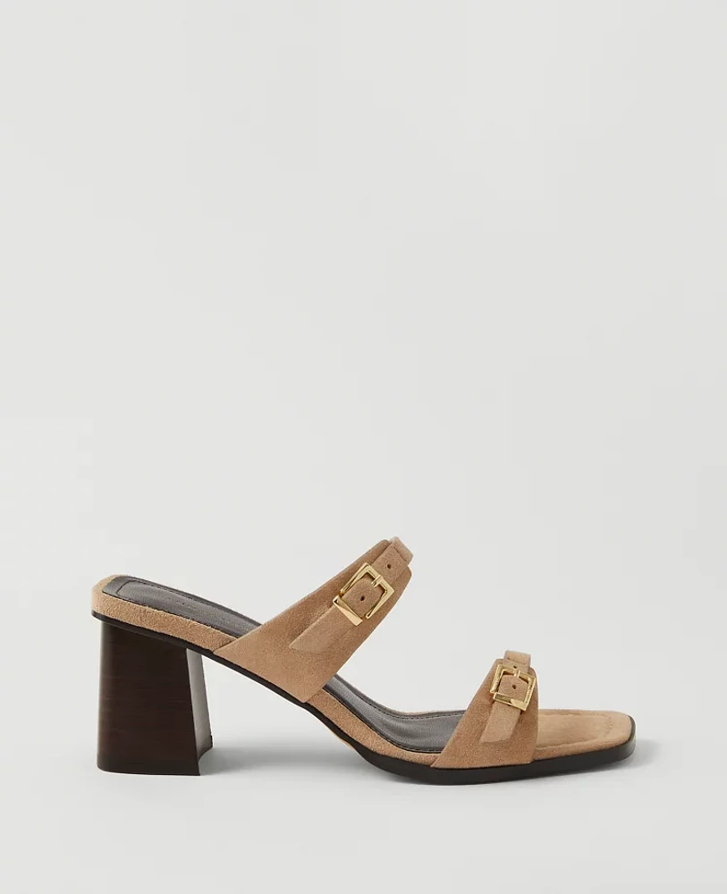 Ann Taylor Suede Double Strap Block Heel Sandals Size 11 Light Sand Women's