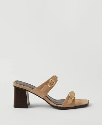 Ann Taylor Suede Double Strap Block Heel Sandals Size 11 Light Sand Women's