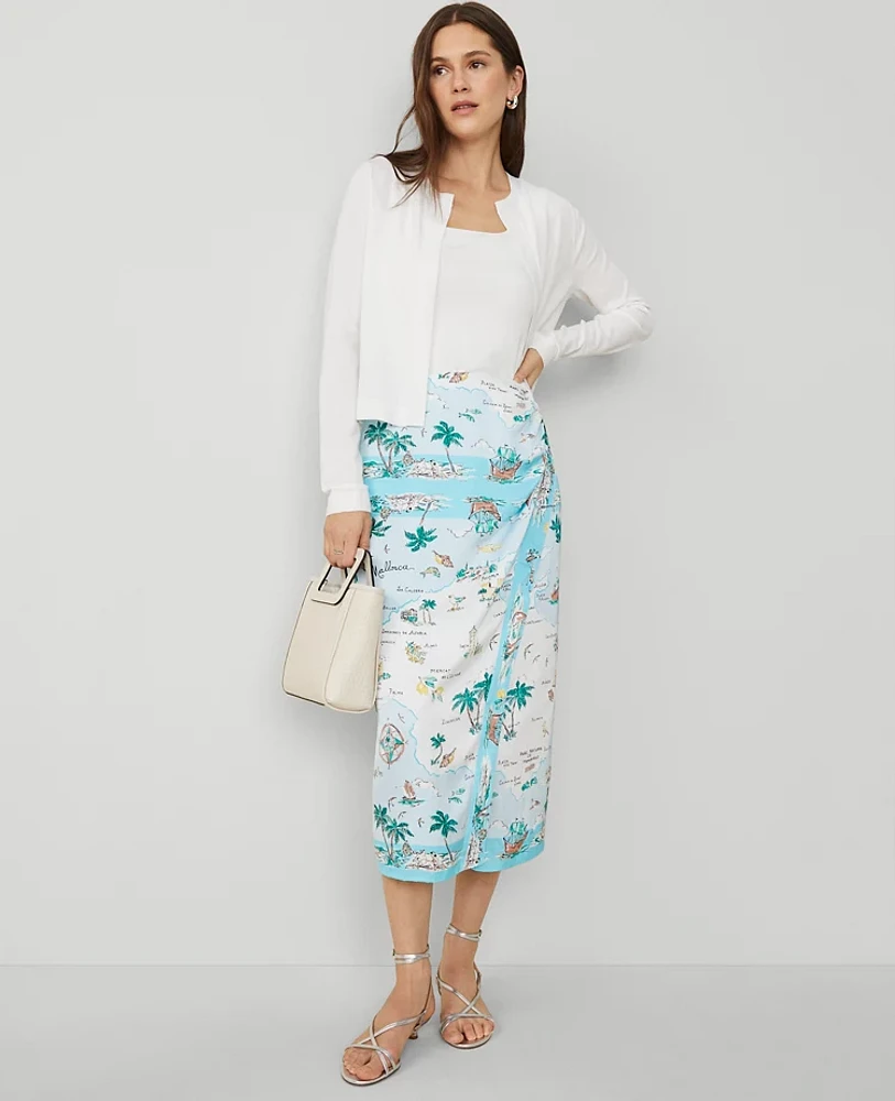 Ann Taylor Map Print Wrap Skirt Blue Glow Women's