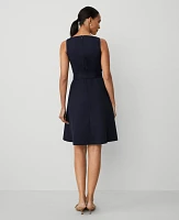 Ann Taylor The Petite Belted Flare Dress in Stretch Cotton Size 10 Night Sky Women's