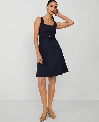 Ann Taylor The Petite Belted Flare Dress in Stretch Cotton Size 10 Night Sky Women's
