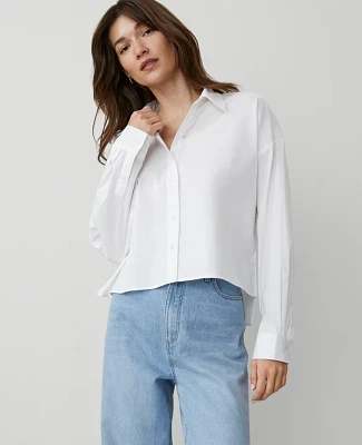Ann Taylor Petite Weekend Collection Cropped Shirt Size XL White Women's