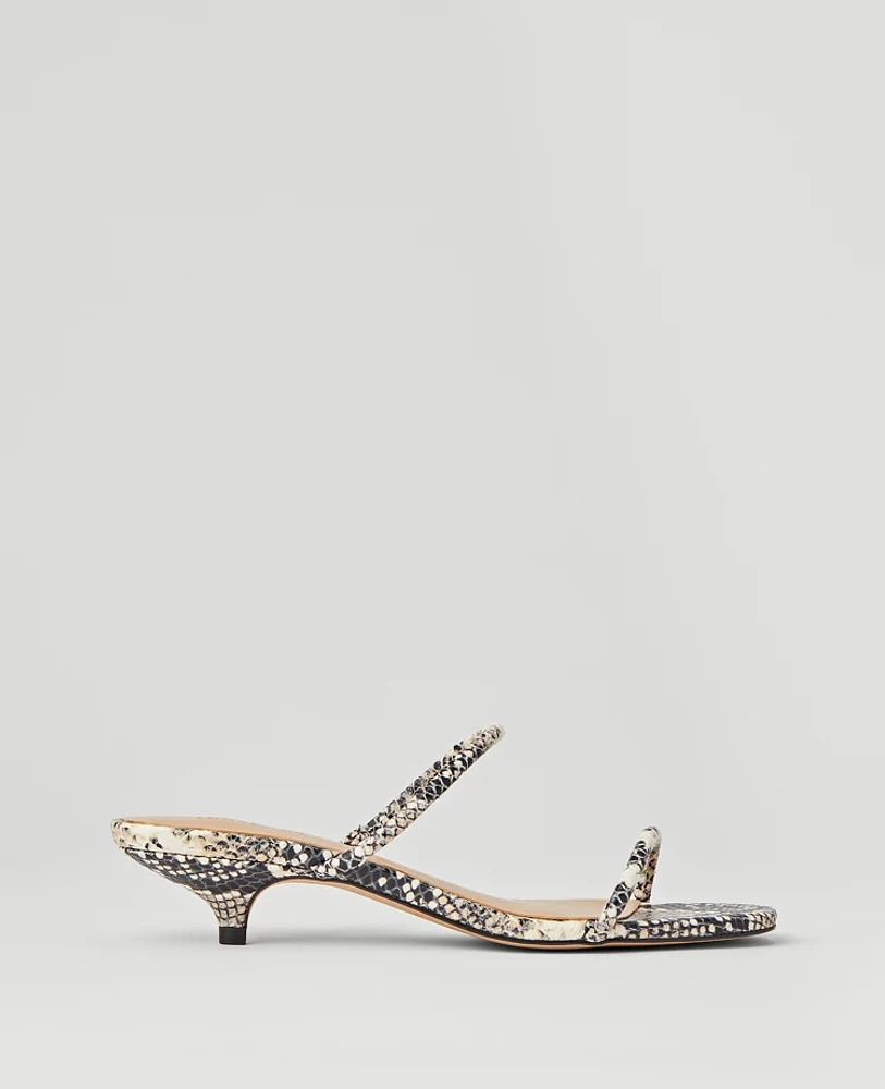 Ann Taylor Snake Print Double Strap Block Heel Sandals Black Women's