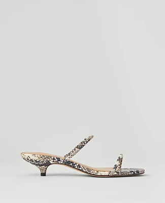 Ann Taylor Snake Print Double Strap Block Heel Sandals Black Women's