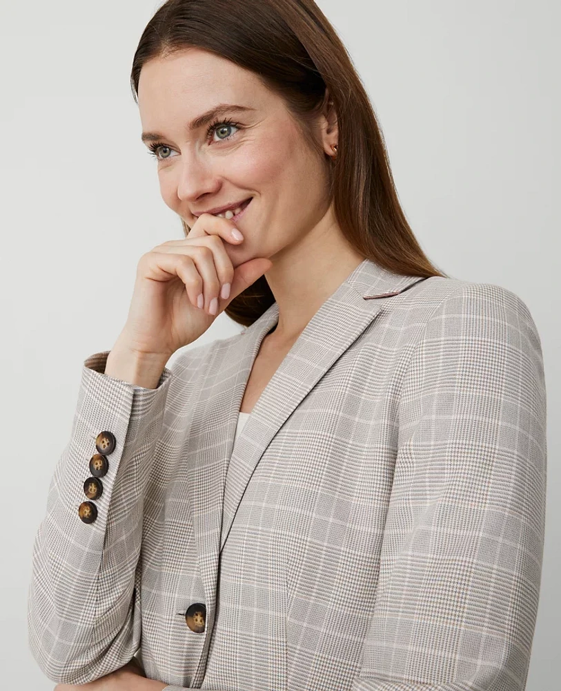 Ann Taylor The Petite Greenwich Blazer Plaid Cashew Beige Women's