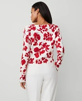 Ann Taylor Petite Tropical Slash Neck Sweater Size XS Bright Cherry Women's