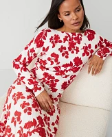 Ann Taylor Petite Tropical Slash Neck Sweater Size XS Bright Cherry Women's