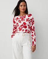 Ann Taylor Petite Tropical Slash Neck Sweater Size XS Bright Cherry Women's