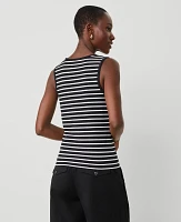Ann Taylor Petite Striped Scoop Neck Tank Top Black Women's