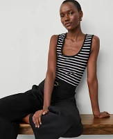 Ann Taylor Petite Striped Scoop Neck Tank Top Black Women's