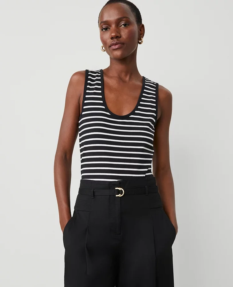 Ann Taylor Petite Striped Scoop Neck Tank Top Black Women's