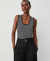 Ann Taylor Petite Striped Scoop Neck Tank Top Black Women's