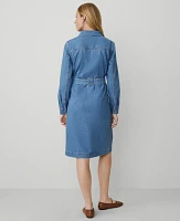 Ann Taylor Petite Weekend Collection Denim Collared Column Midi Dress Bright Medium Stone Wash Women's