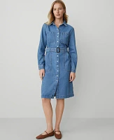 Ann Taylor Petite Weekend Collection Denim Collared Column Midi Dress Bright Medium Stone Wash Women's