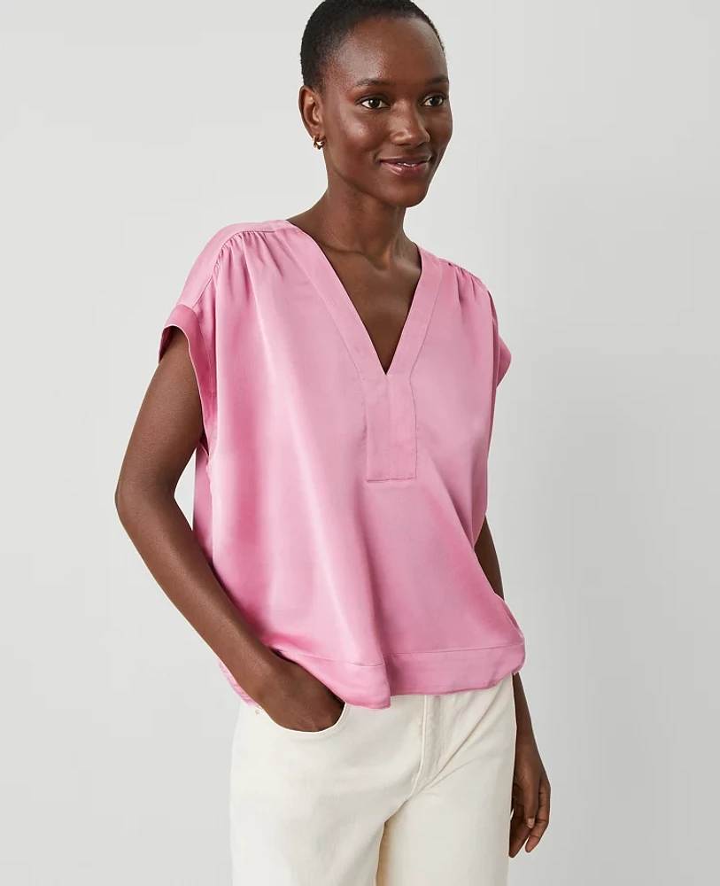 Ann Taylor V-Neck Popover Top Size Small Enchanted Pink Women's