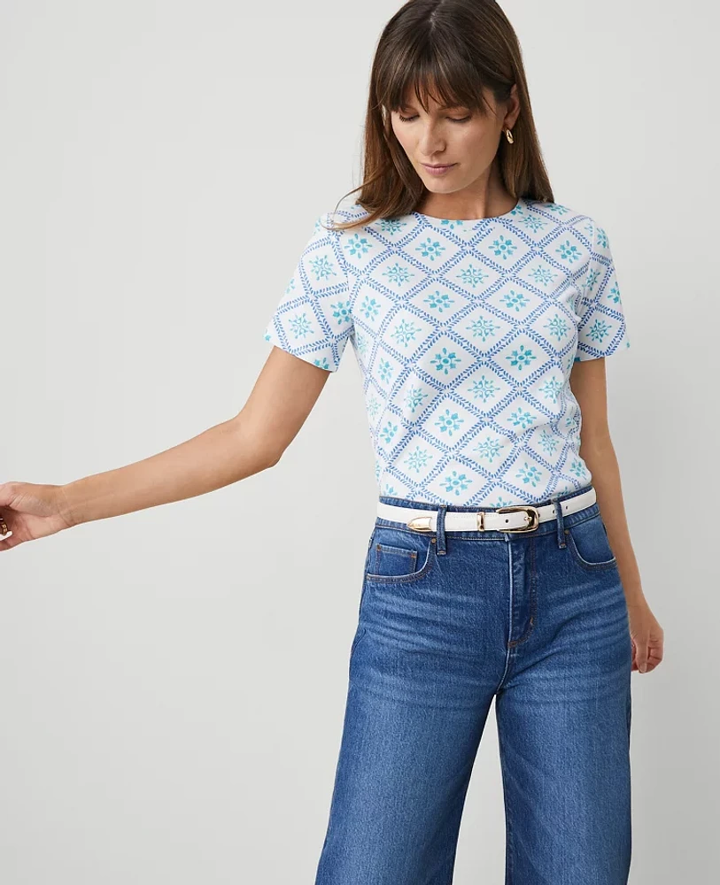Ann Taylor Tiled Crew Neck T-Shirt Size 2XS Sea Isle Women's