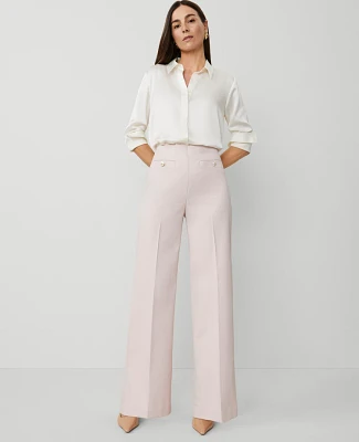 Ann Taylor The Button Trim Sailor Wide-Leg Pant in Houndstooth Size 14 Pink/White Combo Women's