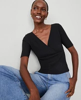 Ann Taylor Petite Crossover Neck Top Size 2XS Black Women's