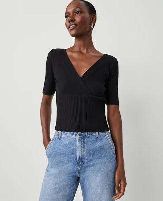Ann Taylor Petite Crossover Neck Top Size 2XS Black Women's
