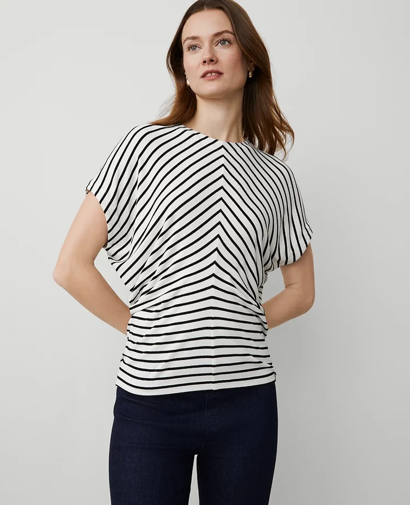 Ann Taylor Petite Striped Bias Cap Sleeve Top Size 2XS White/Black Multi Women's