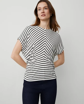 Ann Taylor Petite Striped Bias Cap Sleeve Top Size 2XS White/Black Multi Women's