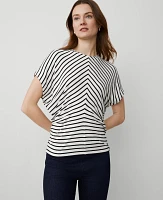 Ann Taylor Petite Striped Bias Cap Sleeve Top Size 2XS White/Black Multi Women's