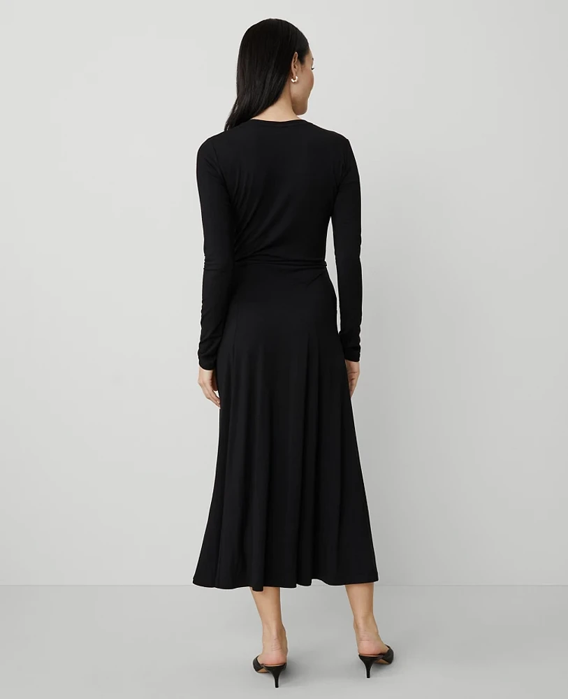 Ann Taylor Petite Long-Sleeve Knit Midi Dress Size 00 Black Women's