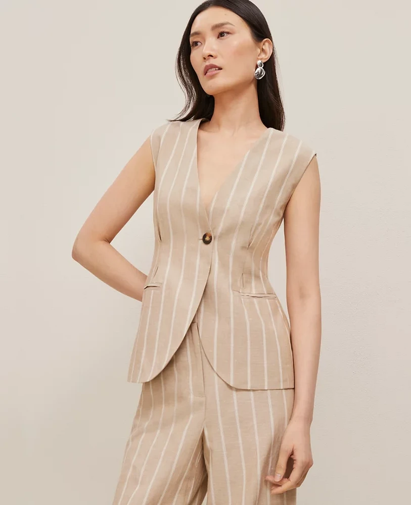 Ann Taylor The Tucked Waist Vest Pinstripe Sandstorm Women's