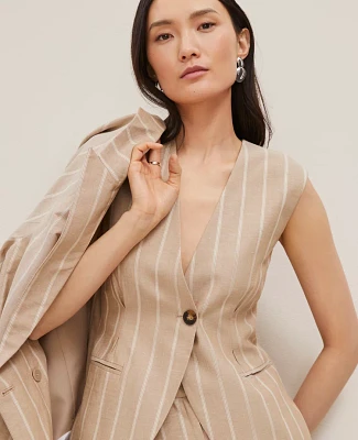 Ann Taylor The Tucked Waist Vest Pinstripe Sandstorm Women's