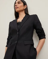 Ann Taylor The Notched Two Button Fitted Blazer Linen Blend Black Women's
