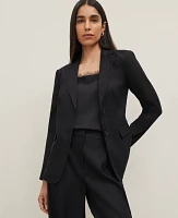 Ann Taylor The Notched Two Button Fitted Blazer Linen Blend Black Women's