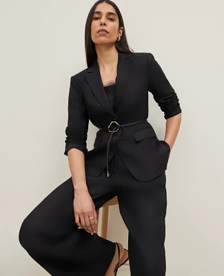 Ann Taylor The Notched Two Button Fitted Blazer Linen Blend Black Women's