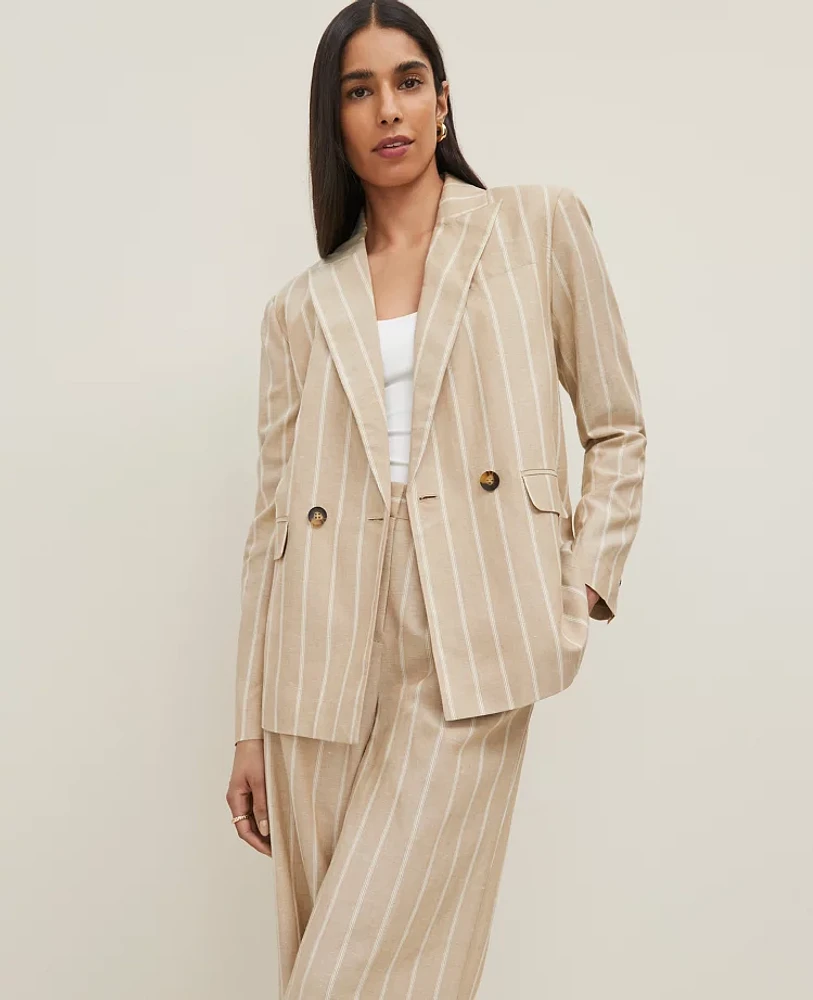 Ann Taylor The Petite Double Breasted Blazer Pinstripe Sandstorm Women's