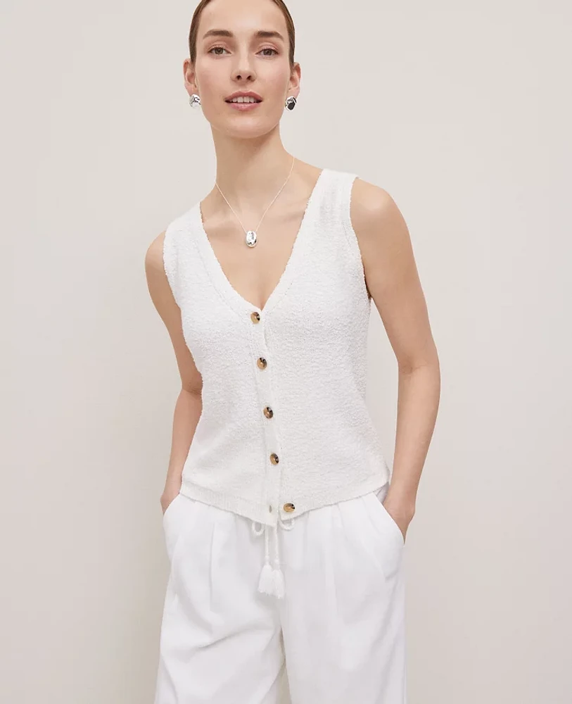 Ann Taylor Petite Weekend Collection Bouclé Sweater Vest Winter White Women's