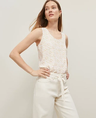 Ann Taylor Floral Mixed Media Shell Top Sands Edge Women's