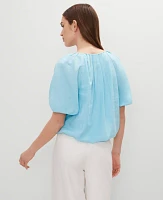 Ann Taylor Linen Blend Bubble Hem Blouse Gulf Stream Blue Women's