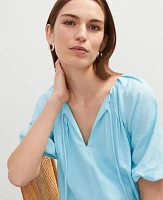 Ann Taylor Linen Blend Bubble Hem Blouse Gulf Stream Blue Women's