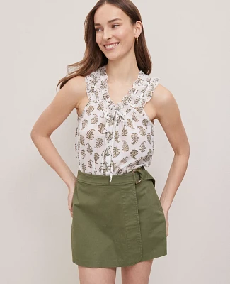Ann Taylor Weekend Collection Fern Eyelet Tie Neck Top Moss Green Women's