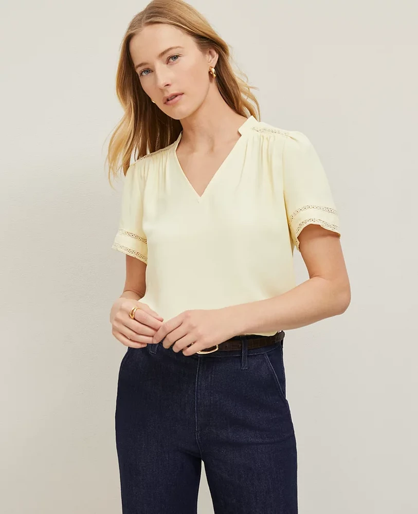 Ann Taylor Lace Trim Mixed Media Top Women's