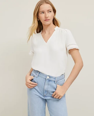 Ann Taylor Lace Trim Mixed Media Top Women's