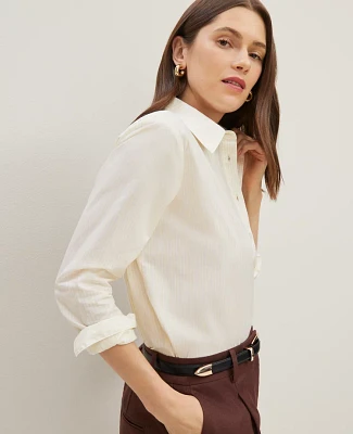 Ann Taylor Striped Relaxed Perfect Shirt Size Large Yellow Buttercream Women's