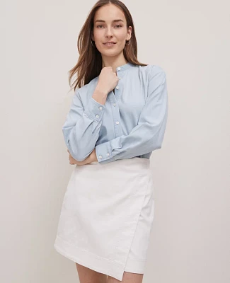 Ann Taylor Petite Weekend Collection Shirt Size 2XS Light Wash Blue Chambray Women's