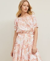 Ann Taylor Petite Floral Bubble Hem Top Blush Women's